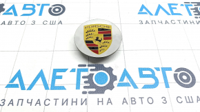 Центральный колпачок на диск Porsche Macan 15-26 цветная эмблема под R21, 64.5/46.5мм, серебро