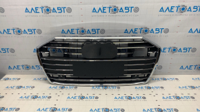 Решетка радиатора grill голая Audi A6 C8 19-23 под парктроники и радар, черный мат с хромом без эмблемы