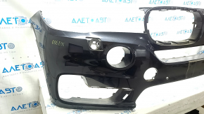 Бампер передний голый BMW X5 F15 14-18 под 2 парктроника, омыватели фар, черный, царапины, надлом крепления