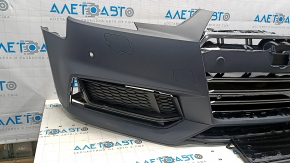 Бампер передний в сборе Audi A4 B9 17-19 S-line под парктроники, под омыватели фар с заглушками, 10 позиций