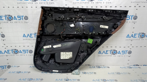 Обшивка двери карточка задняя левая BMW X5 F15 14-18 черная, вставка кожа коричневая TERRA, без шторки, подлокотник кожа коричневая , накладка под дерево, с ручкой, царапины, примятости