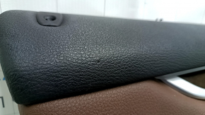 Carton pentru portiere fata stanga BMW X5 F15 14-18 negru, insertie piele maro Dakota, fara perdea, cotiera piele maro, ornamente lemn, cu maner, zgarieturi, zgarieturi, lovituri