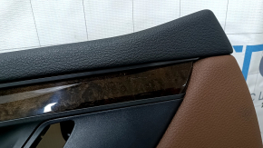 Carton pentru portiere fata stanga BMW X5 F15 14-18 negru, insertie piele maro Dakota, fara perdea, cotiera piele maro, ornamente lemn, cu maner, zgarieturi, zgarieturi, lovituri