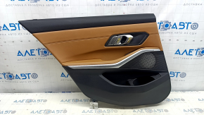Обшивка двери карточка задняя левая BMW 3 G20 19-21 черная, кожа коричневая COGNAC с строчкой, с хромированной вставкой, с ручкой, царапины, под чистку