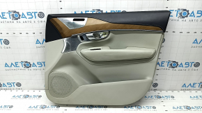 Обшивка двери карточка передняя правая Volvo XC90 16-22 кожа серая с черным, серая строчка, подлокотник и вставка серая кожа, молдинг грецкий орех, Bowers & Wilkins, под память сидений, сломано крепле