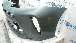 Бампер передний голый Toyota Prius 50 19-22 под парктроники и PMA, зеленый, надломаны крепления, вмятины, царапины
