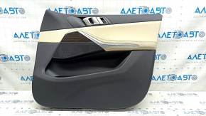 Обшивка двери карточка передняя правая BMW X5 G05 19-23 кожа schwarz/Canberra-Beige, вставка под дерево Fineline Stripe, подлокотник кожа бежевая, с ручкой и накладками