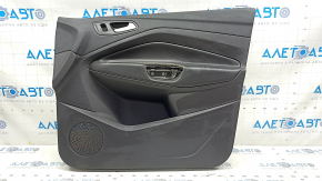 Обшивка двери карточка передняя правая Ford Escape MK3 17-19 рест, черная, подлокотник кожа черный, с хром ручкой, царапины