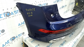 Бампер задний в сборе Audi Q5 80A 18-20 без Park Assist, S-Line, синий, с парктрониками, BSM, фонарями, датчиком открывания ногой, проводкой, под фаркоп, царапины, трещина в креплении