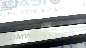 Decorație exterioară a pragului față dreapta BMW X1 F48 16-22 neagră cu modele cromate X-line, Sport-line, zgârieturi