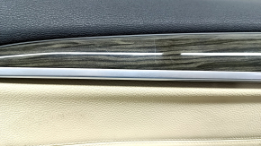 Cartelă de ornamente uși față stânga BMW X1 F48 16-22 piele bej cu gri închis stridii/gri, iluminare din spate, inserție din lemn, cotieră din piele, zgârieturi