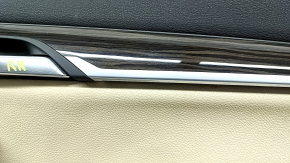 Обшивка двери карточка задняя правая BMW X1 F48 16-22 кожа Dakota бежевая с черным beige/schwarz, подсветка, вставка под дерево, подлокотник бежевая кожа, с ручкой и накладками, царапины, под чистку