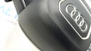 Руль в сборе Audi Q5 80A 18-20 кожа черная с серой строчкой, скошенный, S-Line, с кнопками и Airbag, царапины