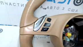 Руль голый Porsche Cayenne 958 11-16 кожа бежевый, с кнопками и лепестками, царапины, тычки, скол, под химчистку