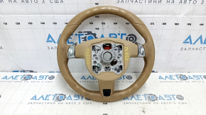 Руль голый Porsche Cayenne 958 11-16 кожа бежевый, с кнопками и лепестками, царапины, тычки, скол, под химчистку