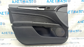 Обшивка двери карточка передняя левая Ford Fusion mk5 17-20 titanium, черная с черной вставкой кожа, подлокотник кожа, молдинг графит, с накладкой стеклоподъемника, царапины