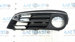 Bara fata grila inferioara stanga BMW 5 F10 14-16 partial deschisa sub faruri de ceata, Luxury Line, cu muluri cromate, nisip