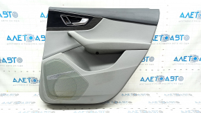 Обшивка двери карточка задняя правая Audi Q7 16-19 кожа серая BOSE, вставка кожа серая, молдин под темное дерево и черный глянец, подлокотник кожа серая, с ручкой и накладками, примятость, царапины