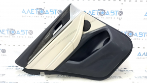 Обшивка двери карточка задняя левая BMW X3 G01 18-21 кожа бежевая, вставка кожа бежевая, серая строчка, вставка под дерево тополь, с ручкой, под химчистку, царапина