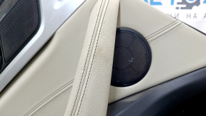 Обшивка двери карточка задняя левая BMW X3 G01 18-21 кожа бежевая, вставка кожа бежевая, серая строчка, вставка под дерево тополь, с ручкой, под химчистку, царапина