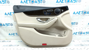 Cartelă de ornamente uși față stânga Mercedes Clasa C W205 15-18 piele neagră, inserție gri, denivelări, zgârieturi