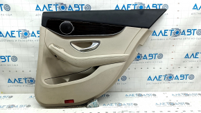 Обшивка двери карточка задняя правая Mercedes C-class W205 15-18 кожа бежевая, без шторки, вставка под дерево, подлокотник кожа бежевая, верх черный, с ручкой и накладками, под чистку