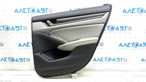 Обшивка двери карточка задняя правая Honda Accord 18-22 черная с серой вставкой кожа, подлокотник серая кожа, вставка под дерево,с ручкой, надорвана кожа