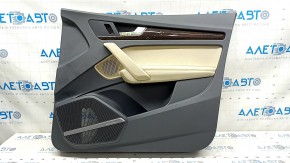Garnitura portiera fata dreapta Audi Q5 80A 18-20 gri inchis, cu insert de lemn, cotiera si insert piele bej, zgarieturi, pentru curatare