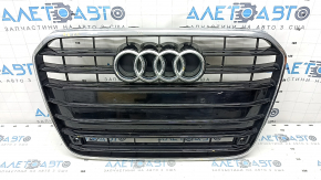 Решетка радиатора в сборе Audi A6 C7 12-15 дорест, без камеры, черн глянец, под парктроники, песок, незаводские отверстия