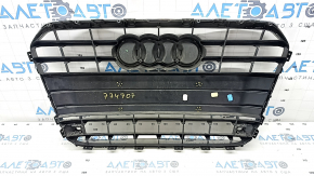 Решетка радиатора в сборе Audi A6 C7 12-15 дорест, без камеры, черн глянец, под парктроники, песок, незаводские отверстия