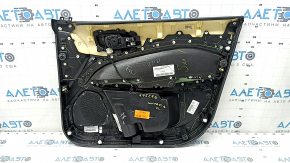Cartelă de ornamente uși față stânga Jeep Compass 17-21 negru, cotieră piele neagră, cusături maro, plastic albit, zgârieturi, curățare chimică