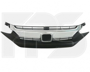Решетка радиатора grill Honda Civic X FC 16-19 в сборе с центральным хромом