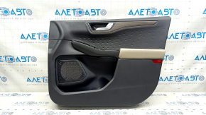 Обшивка двери карточка передняя правая Ford Escape MK4 20-22 черная, молдинг под дерево, бежевый подлокотник кожа, Bang & olufsen, с ручкой и накладками, царапины