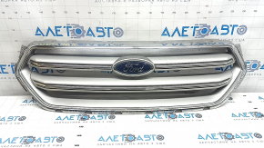 Решетка радиатора grill Ford Escape MK3 17-19 рест, серая, с хромом, с эмблемой, тычки, песок