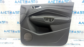 Обшивка двери карточка передняя правая Ford Escape MK3 17-19 рест черная, подлокотник кожа черная, хром ручка