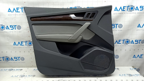 Garnitura portiera fata stanga Audi Q5 80A 18-20 gri inchis, cu insert sub radacina copacului nuc, cotiera si insert piele gri, cu maner si suprapuneri, zgarieturi