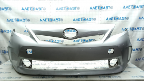 Бампер передний голый Toyota Prius V 12-14 дорест под парктроники и омыватель, серебро, царапины