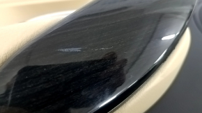 Cartelă de ornamente uși spate stânga BMW 3 F30 12-18 negru, ornamente din lemn, inserție din piele bej, cu mulaj gri și iluminare din spate, zgârieturi, zgârieturi