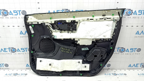 Обшивка двери карточка передняя левая Honda CRV 17-22 черно-серая, подлокотник и вставка серая кожа, молдинг под дерево, под память сидений, с ручкой, царапины