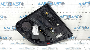 Обшивка двери карточка задняя левая Audi A4 B9 17-19 черная, черный подлокотник кожа, вставка черная кожа, с ручкой и сетками динамиков и кнопкой, потерта, вмятины
