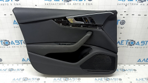 Обшивка двери карточка передняя левая Audi A4 B9 17-19 черная, черный подлокотник кожа, вставка черная кожа, под память сидений, с ручкой и сетками динамиков, потерта, под чистку