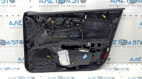 Обшивка двери карточка передняя левая Audi A4 B9 17-19 черная, черный подлокотник кожа, вставка черная кожа, под память сидений, с ручкой и сетками динамиков, потерта, под чистку