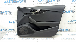Обшивка двери карточка передняя правая Audi A4 B9 17-19 черная, черный подлокотник кожа, вставка черная кожа, под память сидений, с ручкой и сетками динамиков