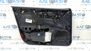 Обшивка двери карточка передняя правая Audi A4 B9 17-19 черная, черный подлокотник кожа, вставка черная кожа, под память сидений, с ручкой и сетками динамиков