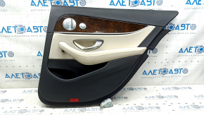 Garnitura portiera spate dreapta Mercedes W213 E 17-23 piele bej, top piele neagra, cotiera piele bej, fara perdea, insert de lemn, Burmester, cu suprapuneri si maner, cap