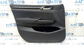 Обшивка двери карточка передняя левая в сборе BMW X3 F25 11-17 кожа черная, подлокотник и вставка кода черная, молдинг Anthracite, царапины, надломана ручка