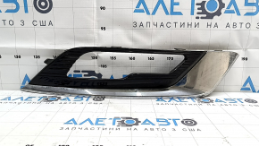 Решетка переднего бампера правая Ford Fusion mk5 17-18 под птф LED глянец, с хром молдингом, песок