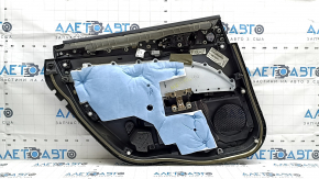 Обшивка двери карточка задняя правая Ford Fusion mk5 17-20 черная с серой вставкой кожа, подлокотник кожа, молдинг серый структура, треснут молдинг