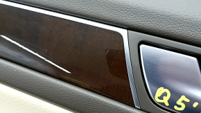 Garnitură portiere spate stânga complet Audi Q5 8R 09-17 maro cu inserție din piele bej, piele cotieră, mulări sub lemn lucios, Premium Plus, Bang and Olufsen, zgârieturi