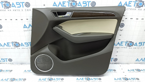 Garnitură portiere față dreapta complet Audi Q5 8R 09-17 maro cu inserție din piele bej, piele cotieră, mulări sub lemn lucios, Premium Plus, Bang and Olufsen, crep spart, zgârieturi